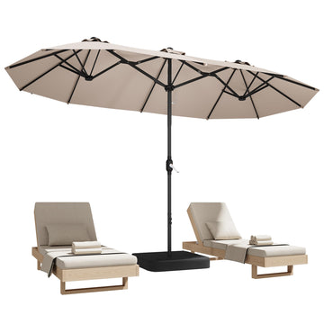 15ft Patio Umbrella with Base, Large Double-Sided Rectangular Umbrella, Beige