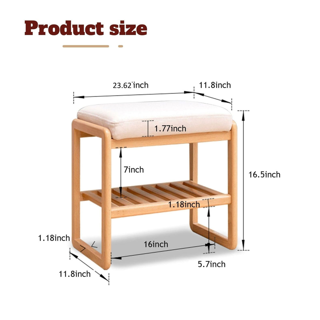 Shoe Bench with Cushion, Solid Wood Shoe Bench Fully Assembled, Modern Shoe Rack Bench, 11.8" x 23.6" x 16.5"