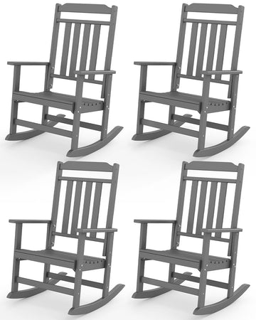Classic Outdoor-Rocking-Chairs-Set-of-4, HDPE Rocker, Grey