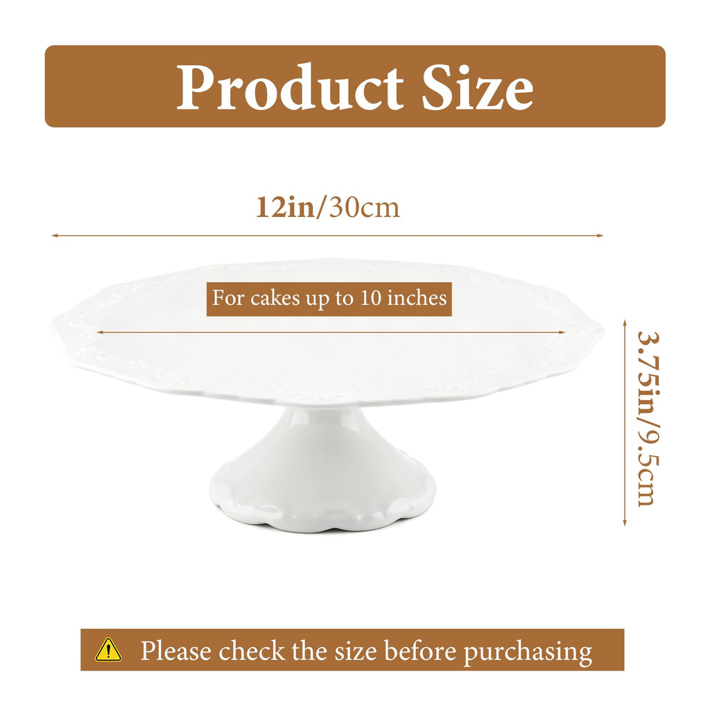 12 Inch Ceramic Cake Stand, White Pedestal Dessert Plate for 10 Inch Cakes