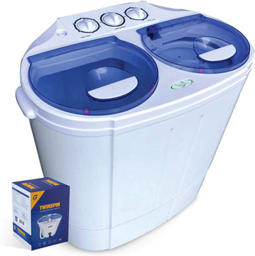 Garatic Portable Compact Mini Twin Tub Washing Machine w/Wash and Spin Cycle, Built-in Gravity Drain, 13lbs Capacity