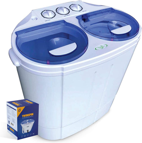 Garatic Portable Compact Mini Twin Tub Washing Machine w/Wash and Spin Cycle, Built-in Gravity Drain, 13lbs Capacity