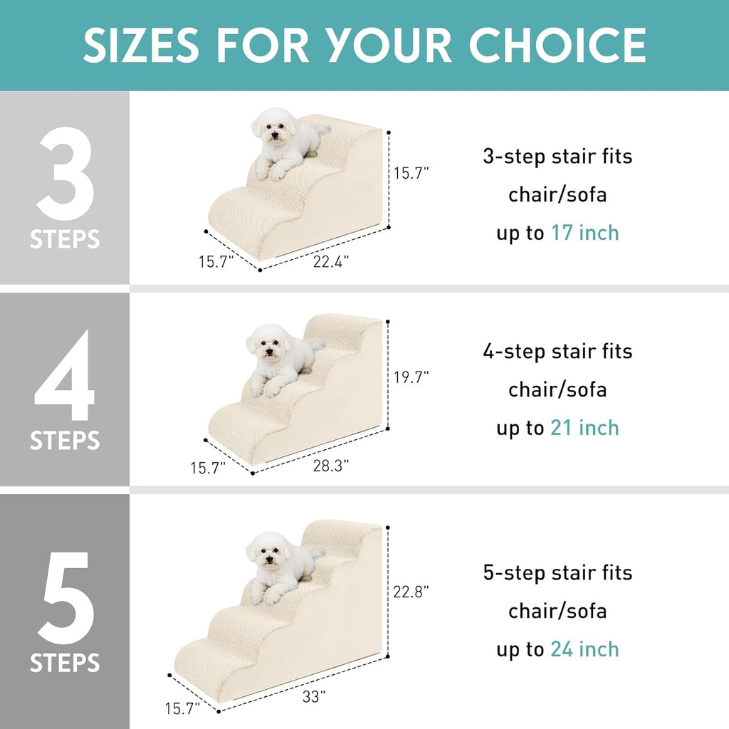 Dog Stairs for Small Dogs 19.7" H, 30D High Density Whole Foam, Corduroy Fabric, Pet Stairs Steps Ramp for Puppy