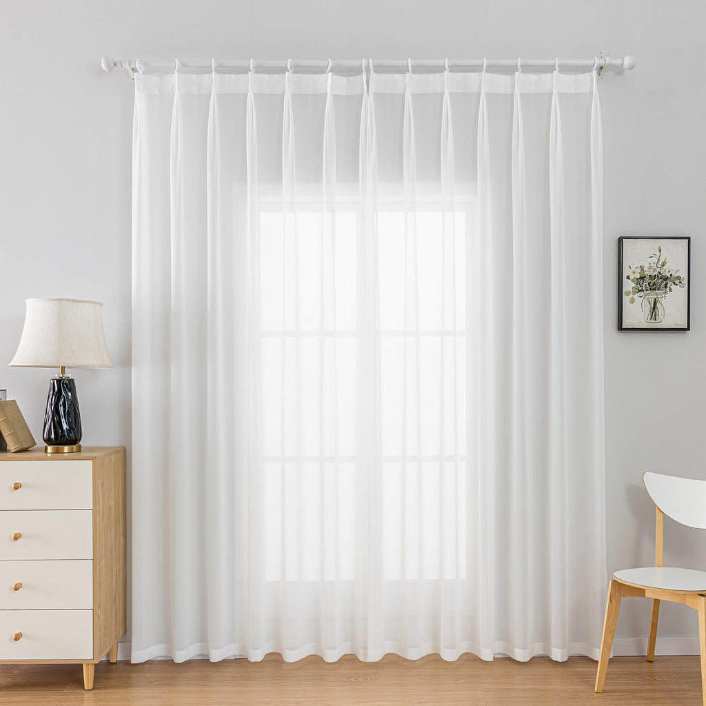 Off White Pinch Pleated Sheer Curtains 84inch Long 1 Panel