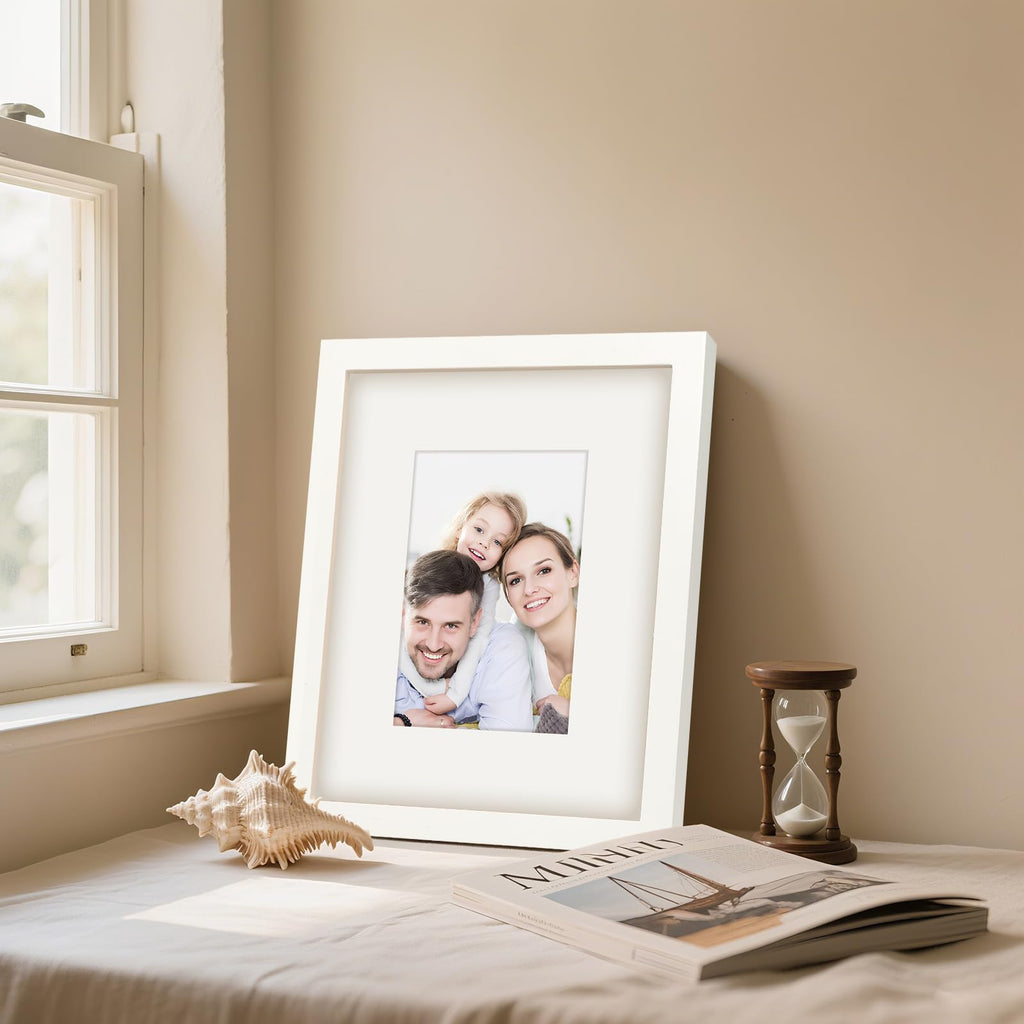 8x10 Picture Frames Solid Wood 4x6 Photo Frame with Mat White 2 Pack