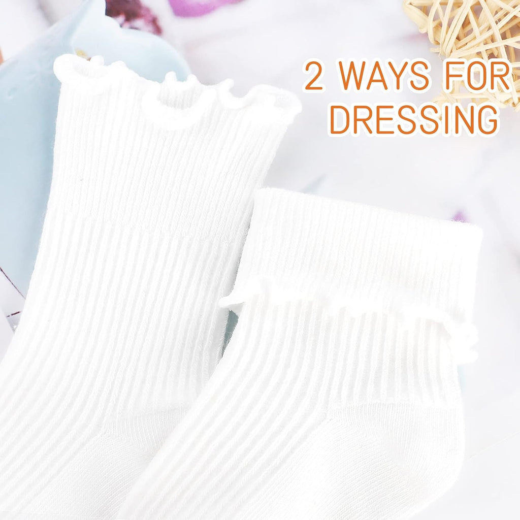 6 Pairs Baby Girl Ruffle Crew Socks Toddler Girls Dress Sock Cotton