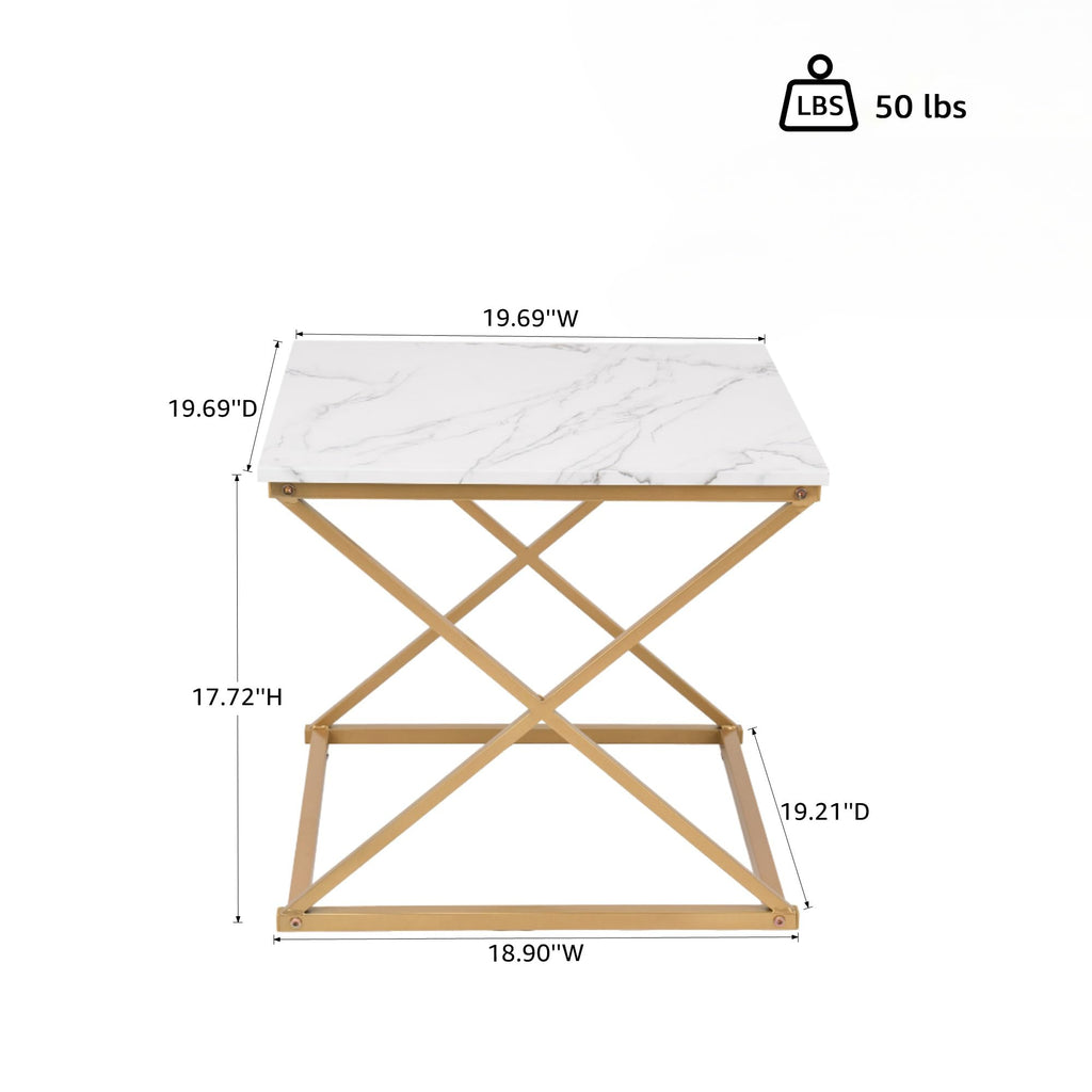 Modern Nesting Coffee Set of 3, Faux Marble Top with Golden Frame