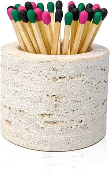 Natural Travertine Match Holder Striker & 2 Pads (Matches Not Included)
