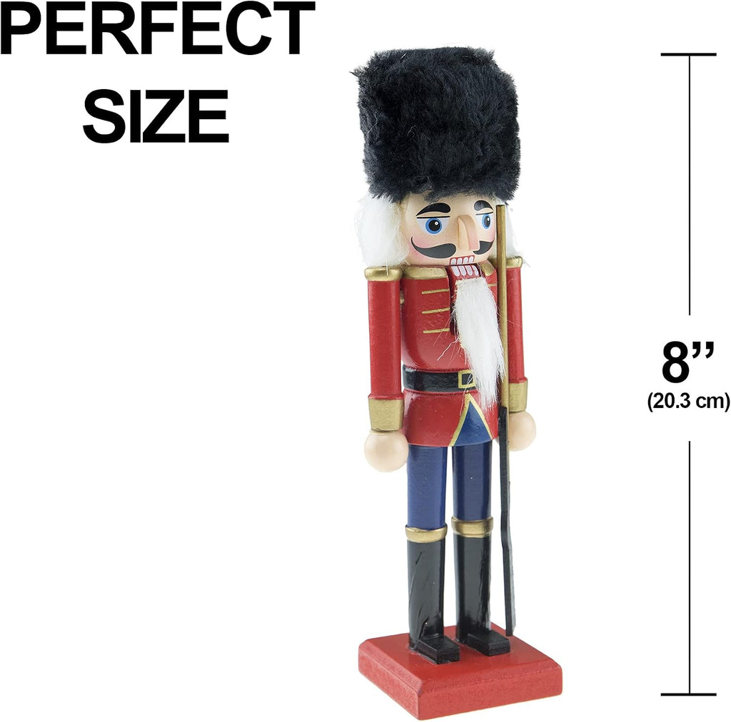 British Soldier 8 Inch Traditional Wooden Nutcracker, Festive Christmas Décor for Shelves and Tables