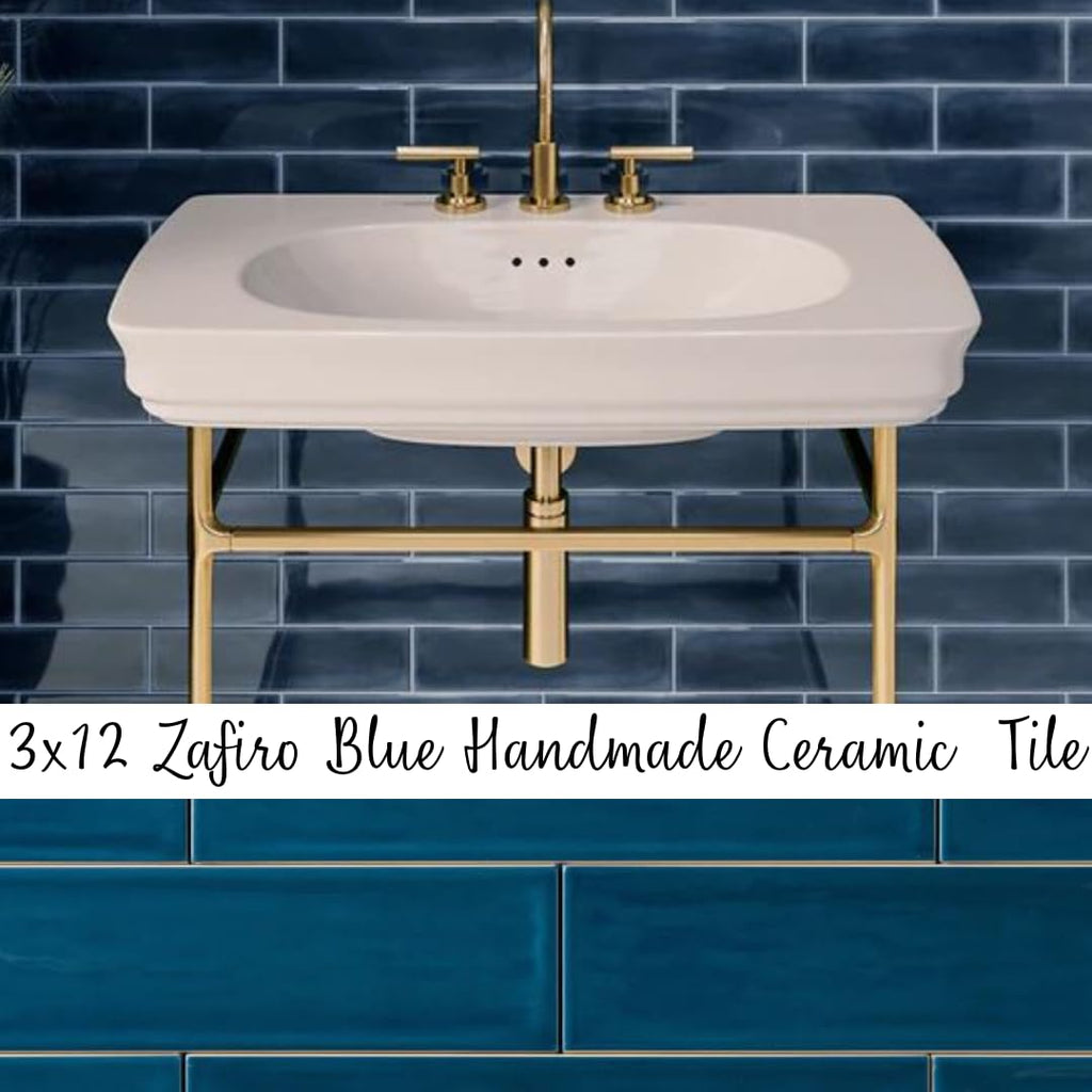 Larissa 3x12 Zafiro Blue Glossy Ceramic Subway Tile - 12.6 Sq Ft