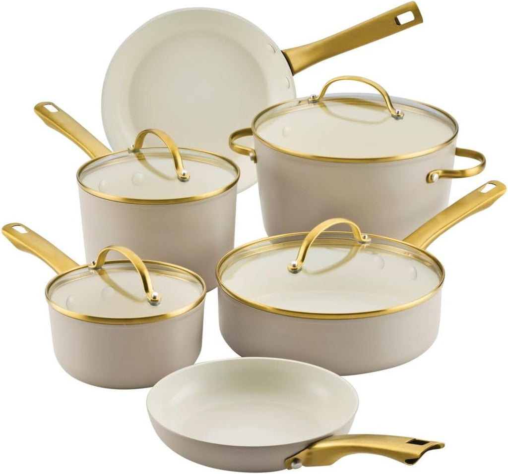 Forged Induction Ceramic Nonstick Cookware Set, 12-Piece, Taupe Pots & Pans
