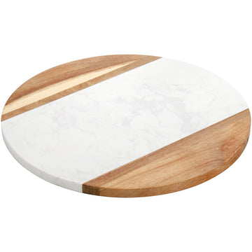 12" Marble Cheese Board and Acacia Wood Serving Board, Handcrafted Round Marble Tray Cutting Board for Cheese