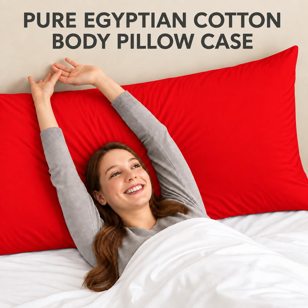 Body Pillowcase 20x48 Inch, Red, 100% Egyptian Cotton, 600 Thread Count, Zipper Closure, Soft & Breathable, Hotel