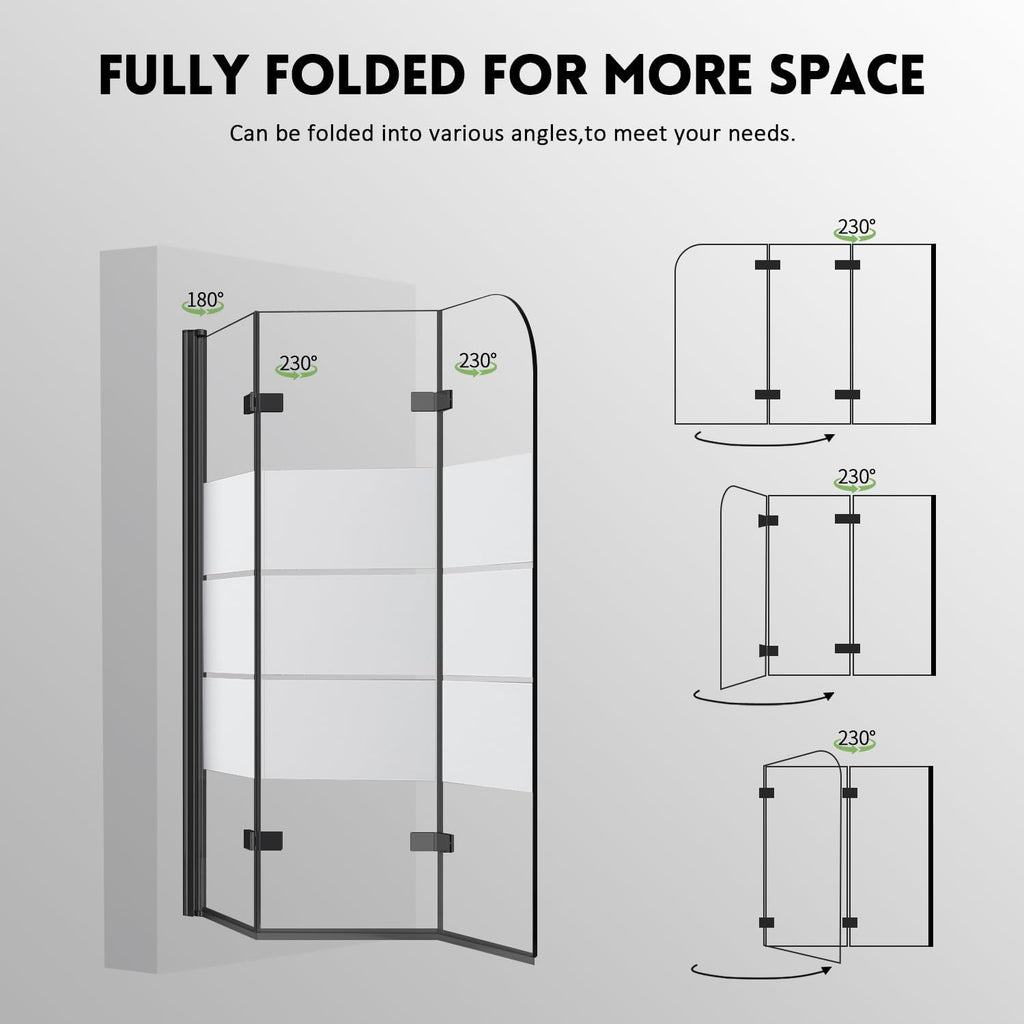 Bathtub Shower Door, Semi-Frameless Bypass 48" W x 55" H Foldable Hinged Bathtub Glass Door 1/4" Tempered Glass