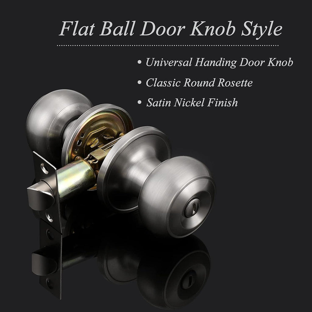 Privacy Door Knobs Brushed Nickel Finish, Interior Keyless Door Knobs Locks , 8 Pack