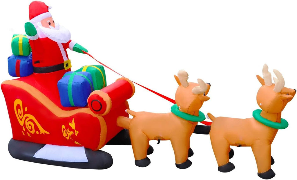 8 Ft LED Inflatable Christmas Reindeer Pull The Sleigh Take Santa Claus Xmas Decoration for Yard Lawn Garden Home