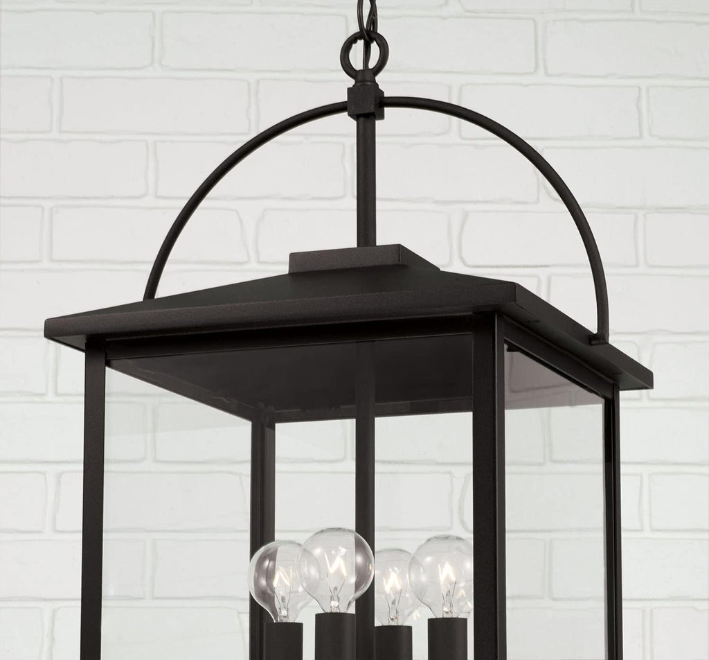 Bryson Transitional Clear Glass Outdoor Pendant Hanging Lantern, 4-Light 240 Total Watts, 24" H x 13" W, Black