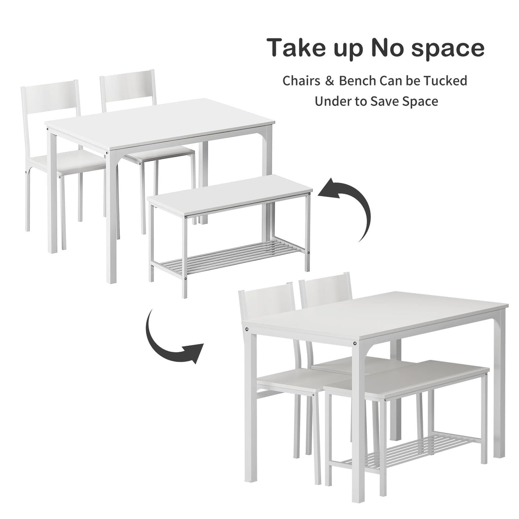 4-Piece Dining Table Set for 4, 43.5'' Space-Saving Kitchen Set with Bench and Chairs, Ideal for Restaurants and