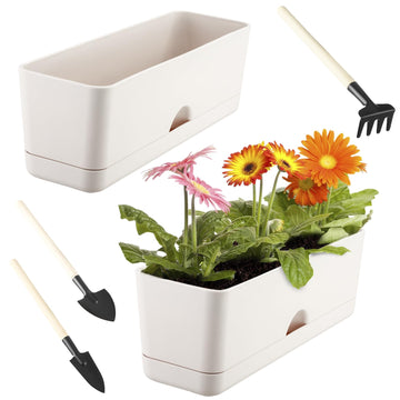2-Pack Flower Pots Large Window Boxes Planters 16 Inch Rectangle Plant Pot Rectangular Planters for Outdoor Indoor