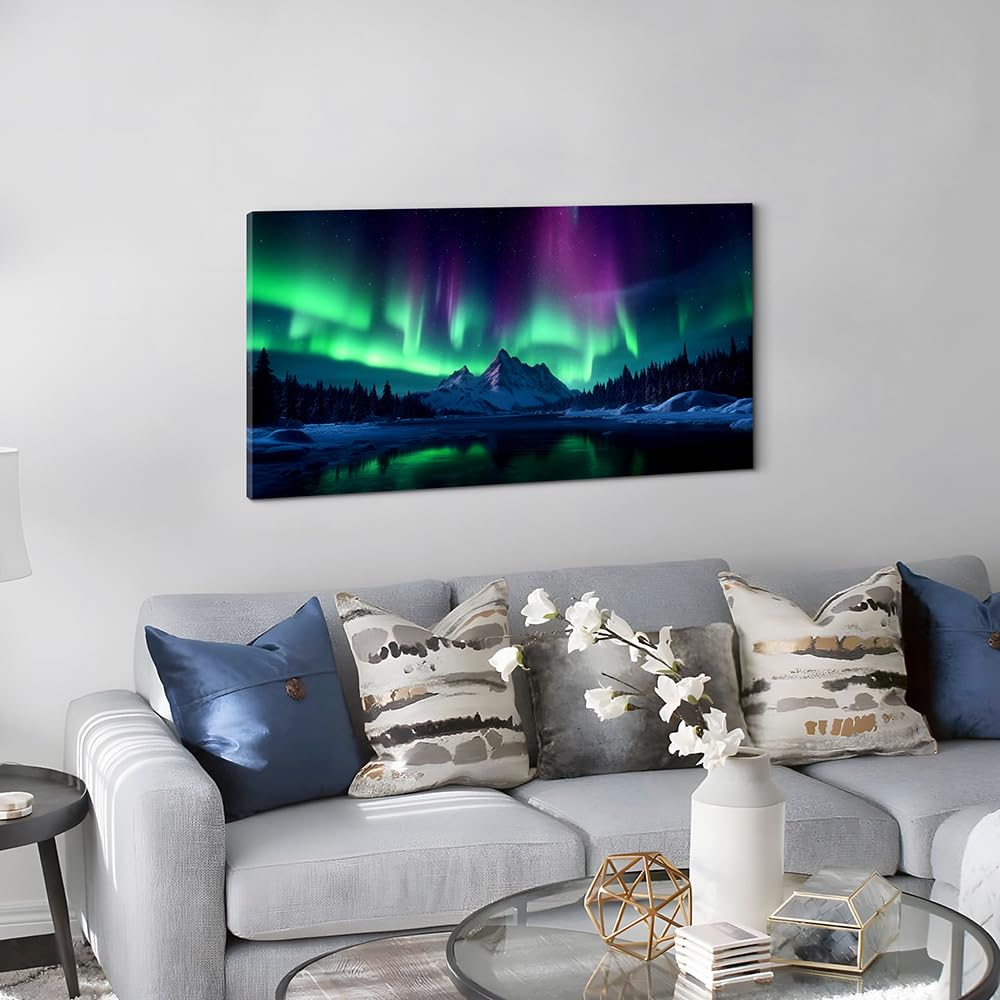 A Borealis Canvas Wall Art: Northern Lights Picture Bedroom Living Room Painting Print Artwork Home Office Decor