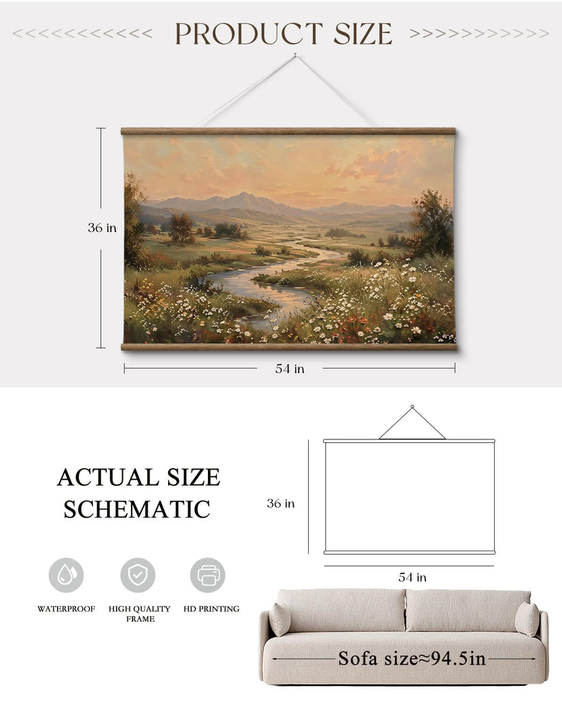 Extra Large Framed Wall Art, Wildflower Mountain Landscape, 36x54In