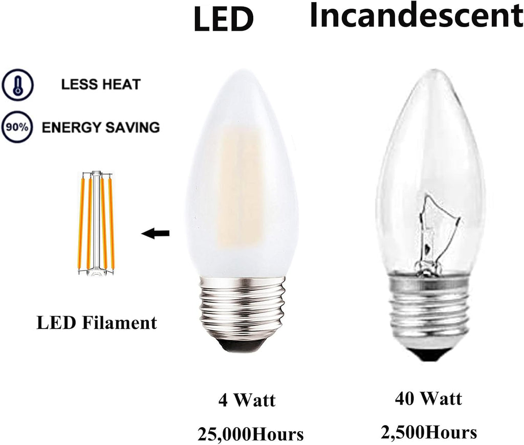E26 Candelabra Bulb 40W Equivalent Dimmable Chandelier Light Bulbs
