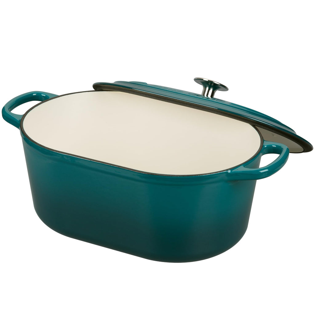 Enameled Cast Iron Oval Dutch Oven, 6QT, Darkcyan