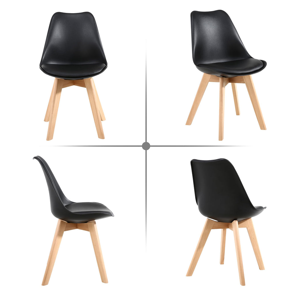 Mid Century Modern Shell Dining Chairs with Wood Legs, 2PCS, Black