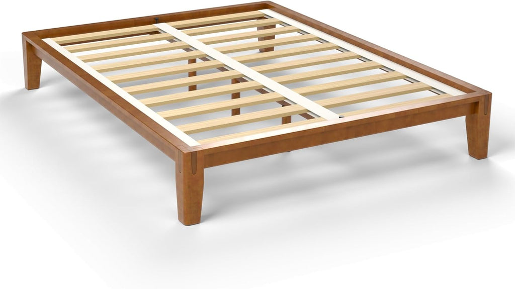 Bed Frame, Solid Rubberwood Main Frame with Plywood Slats, Japanese-Inspired Joinery, Tool-Free 10 Minute