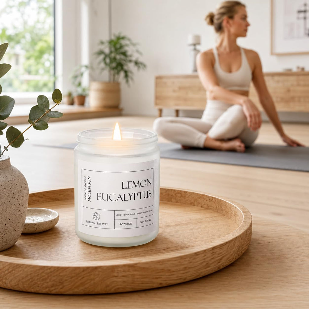 Lemon Eucalyptus Scented Soy Candles, 7 Oz 2 Pack Gift Box