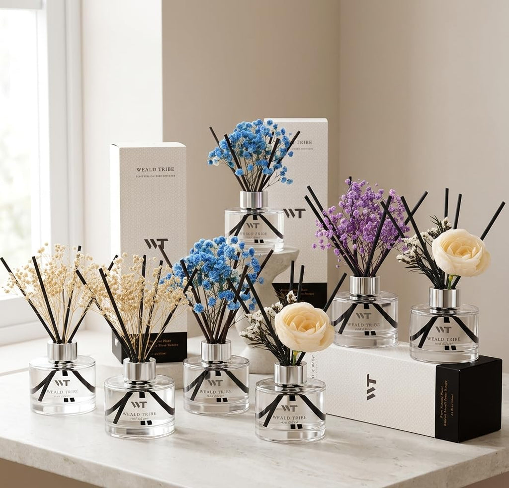 Flower Reed Diffuser Set Sandalwood Rose Scent Accessories Shelf Decor & Air Fresheners, Sticks Defusers with 5.1 fl
