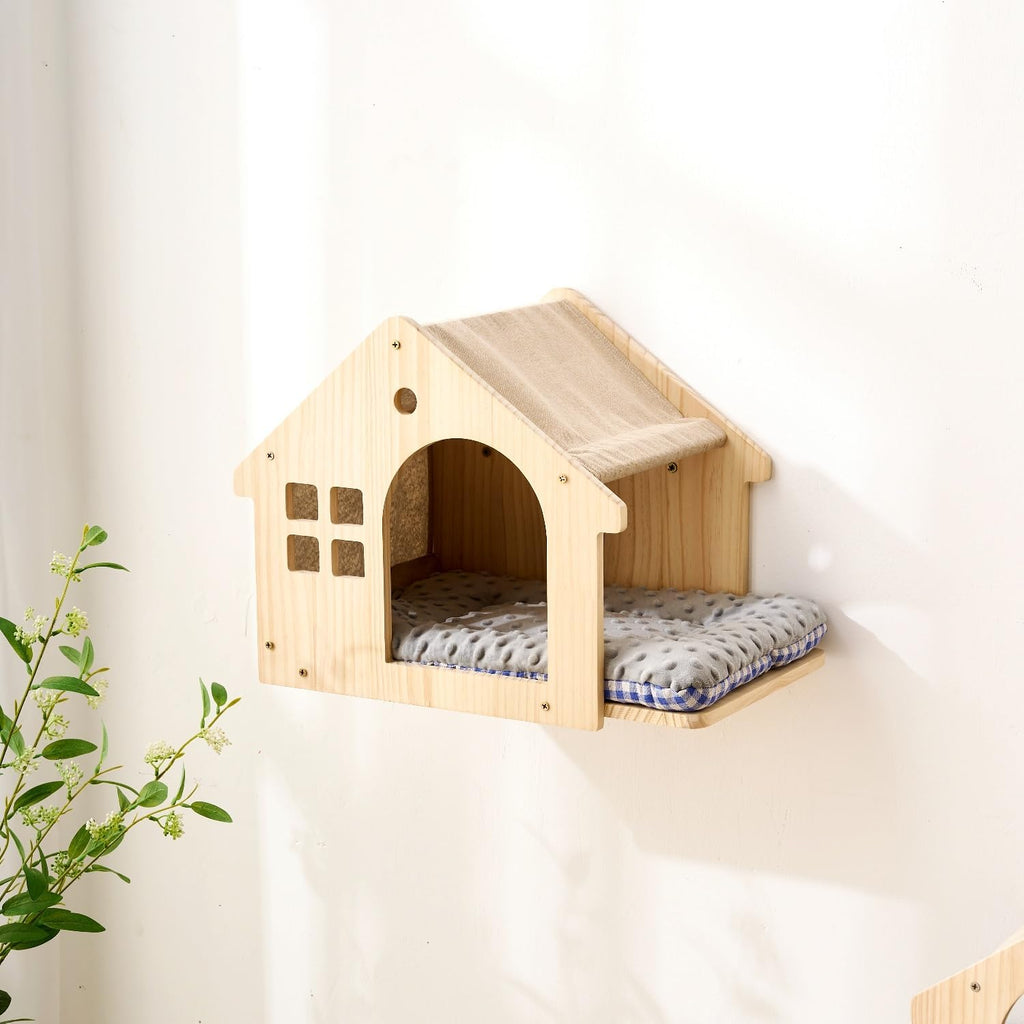2-Pack Natural Wood Cat Wall House Bed