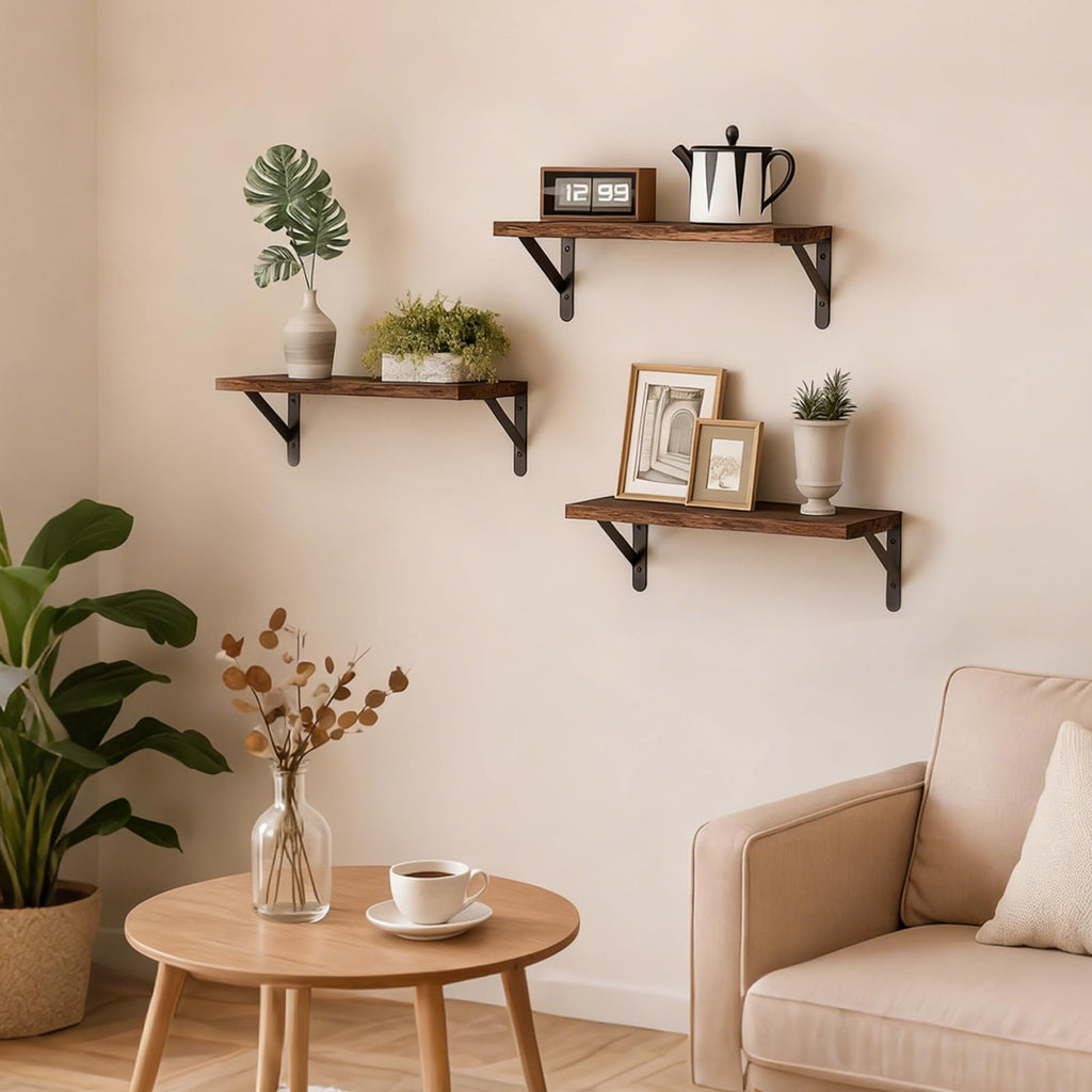 Wall Floating Shelves Decor (Brown, Set of 3, 16.5 Inch)
