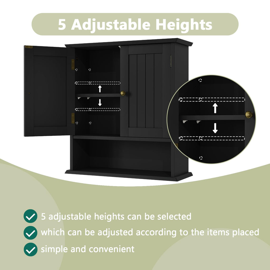Black Wall Cabinet, Small, 2-Door Medicine Cabinet with Adjustable Shelves, Over Toilet, and Laundry Rooms