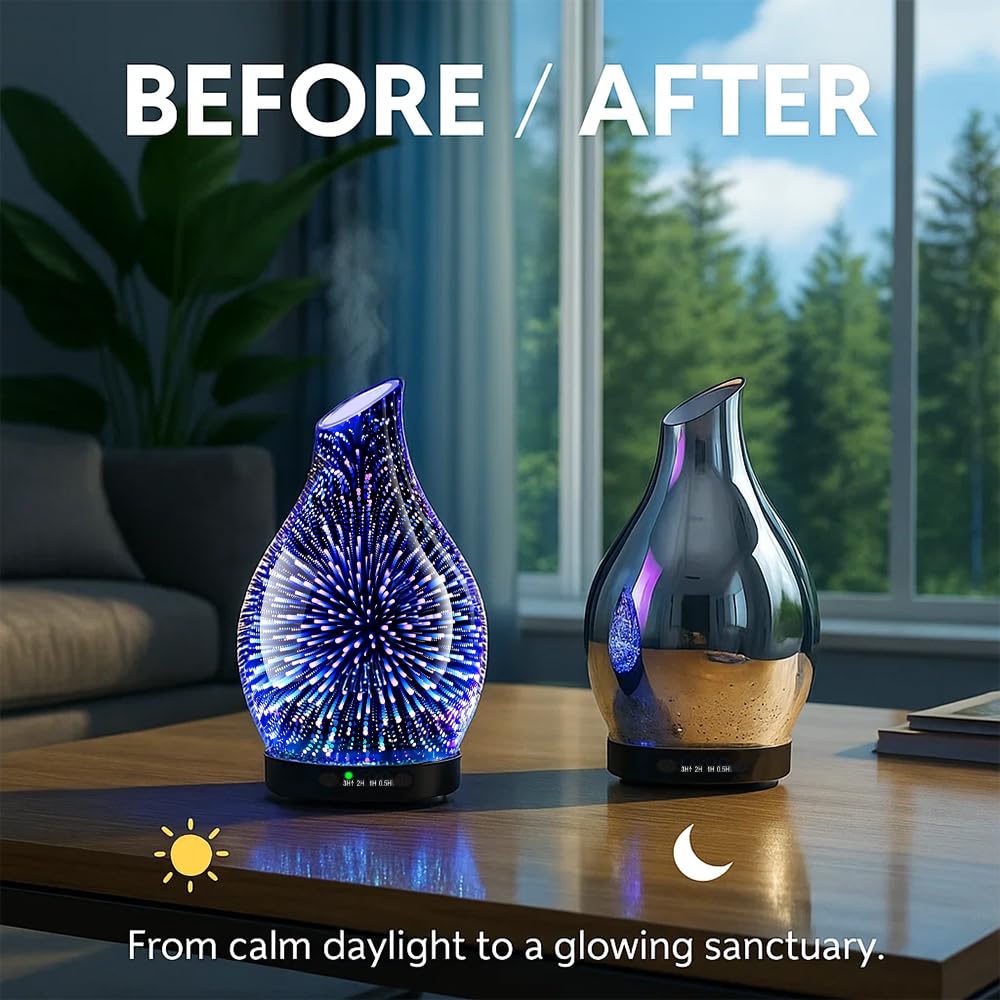 Glass Essential Oil Diffuser - 7 Color Lights