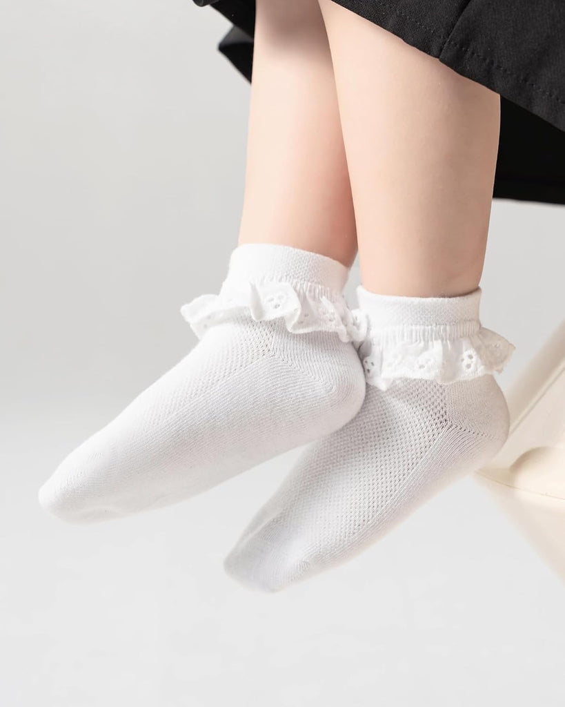 Girls Toddler Little Girls White Ruffle Socks Dress Lace Frilly
