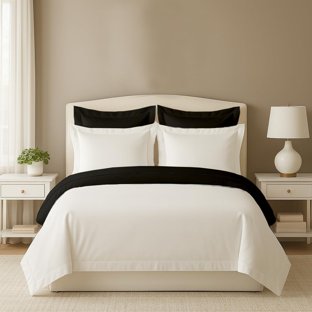 5PC Reversible Duvet Cover Set Oversized King 120x98 - 100% Egyptian Cotton, Sateen, Soft & Breathable, Hotel Luxury