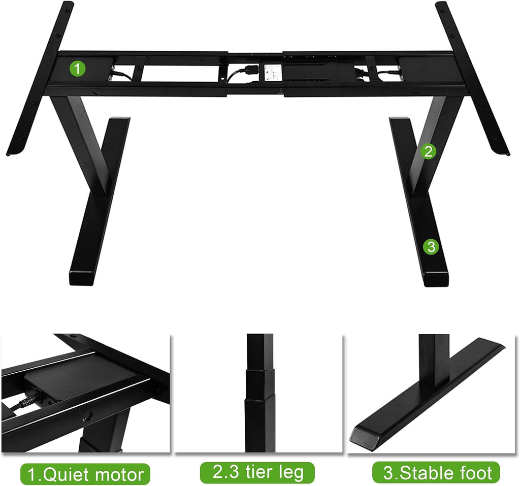 Dual Motor Standing Desk Frame 3 Tier Legs Sit Stand up Electric Height Adjustable Desk Base (Black)