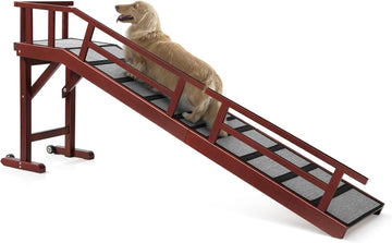 Dog Ramp for Bed or Couch, Wooden Pet Ramp with 20° Gentle Slope, Removable Side Rails, Non-Slip Surface, Top