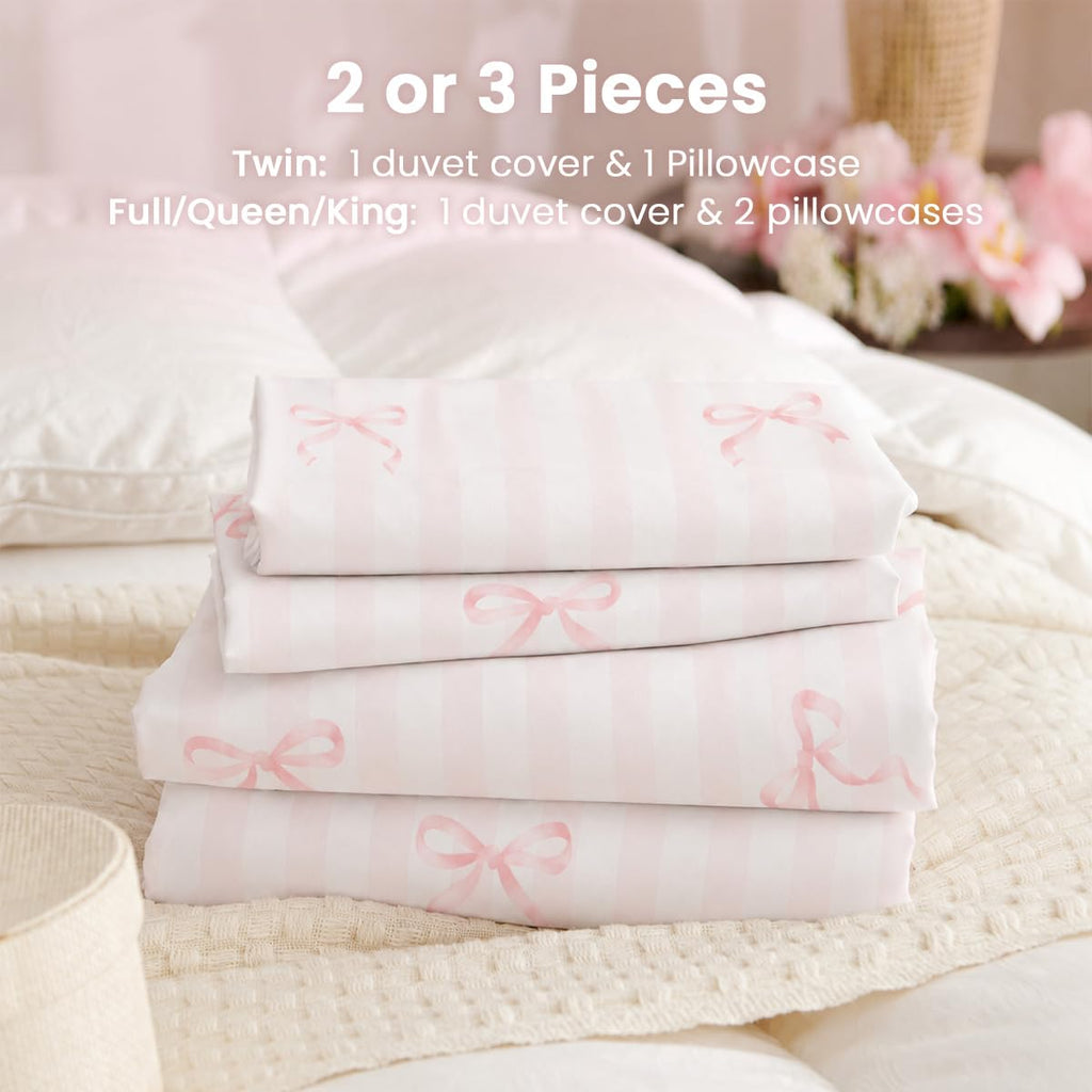 Pink Bow Striped Duvet Cover Set
