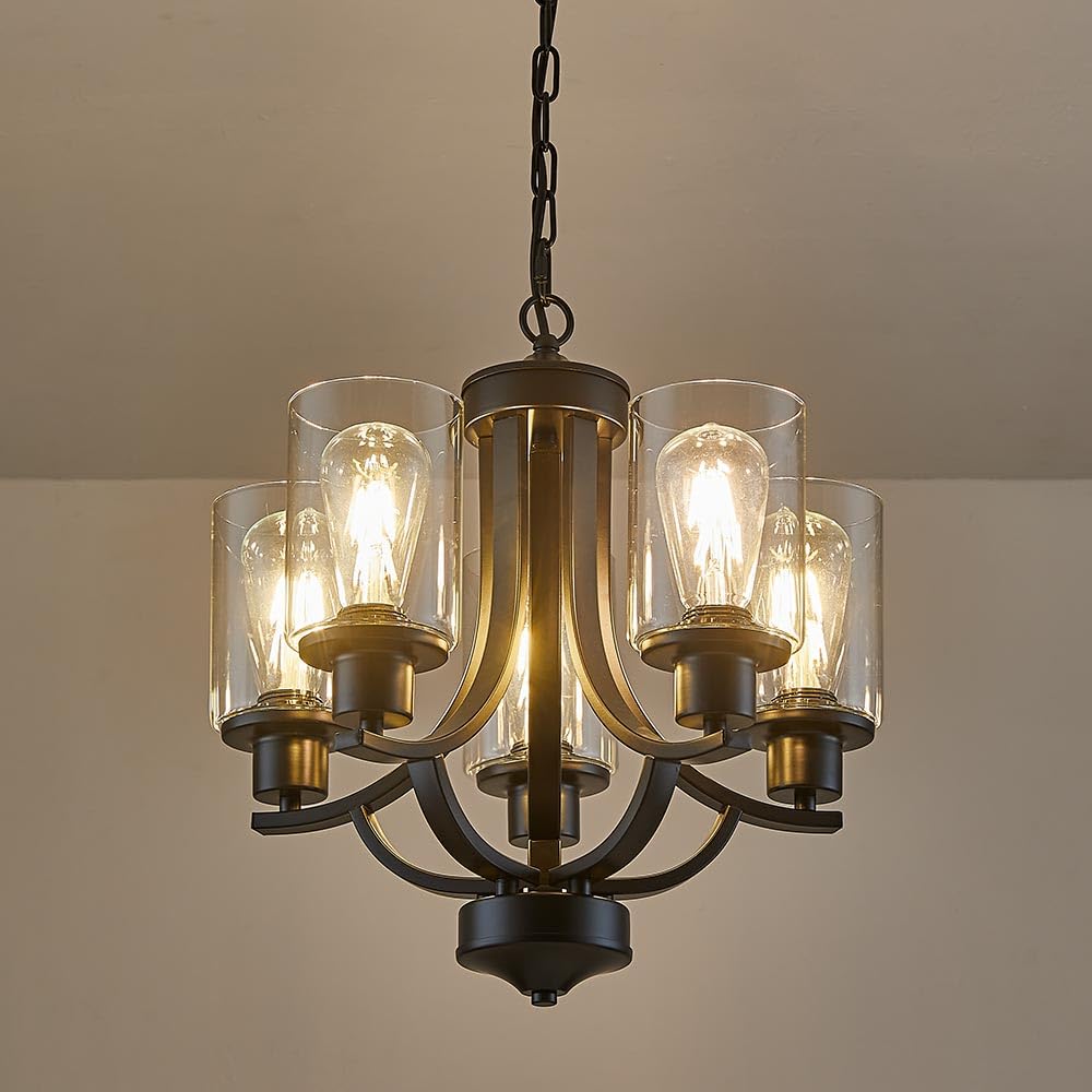 5-Light Dining Room Chandelier, Modern Small Chandeliers Black Rustic Metal Farmhouse High Ceiling Pendant Light