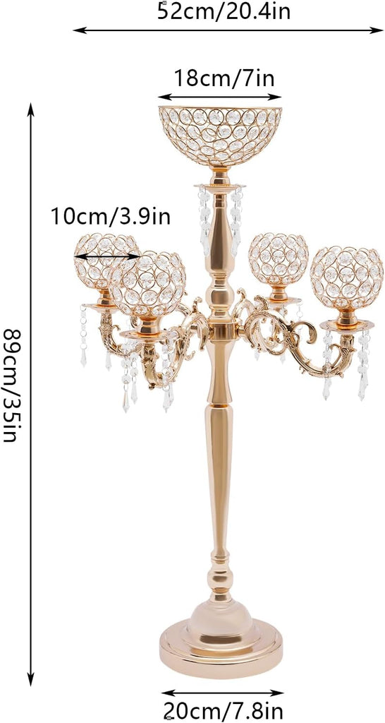 Gold/Sliver 5 Arm Crystal Floor Candelabra Wedding Table Centerpieces,35 Inches Tall Candlesticks Candle Holder Stand