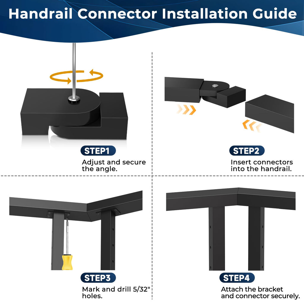 2 Pack Black Level Pivot Connector 113mmx23mmx53mm for Aluminum Handrail, 180° Level Adjustable Hand Rail Fitting