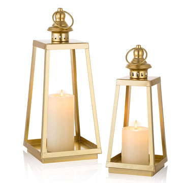 Gold Metal Lantern Decorative Indoor, Set of 2 Wedding Decor