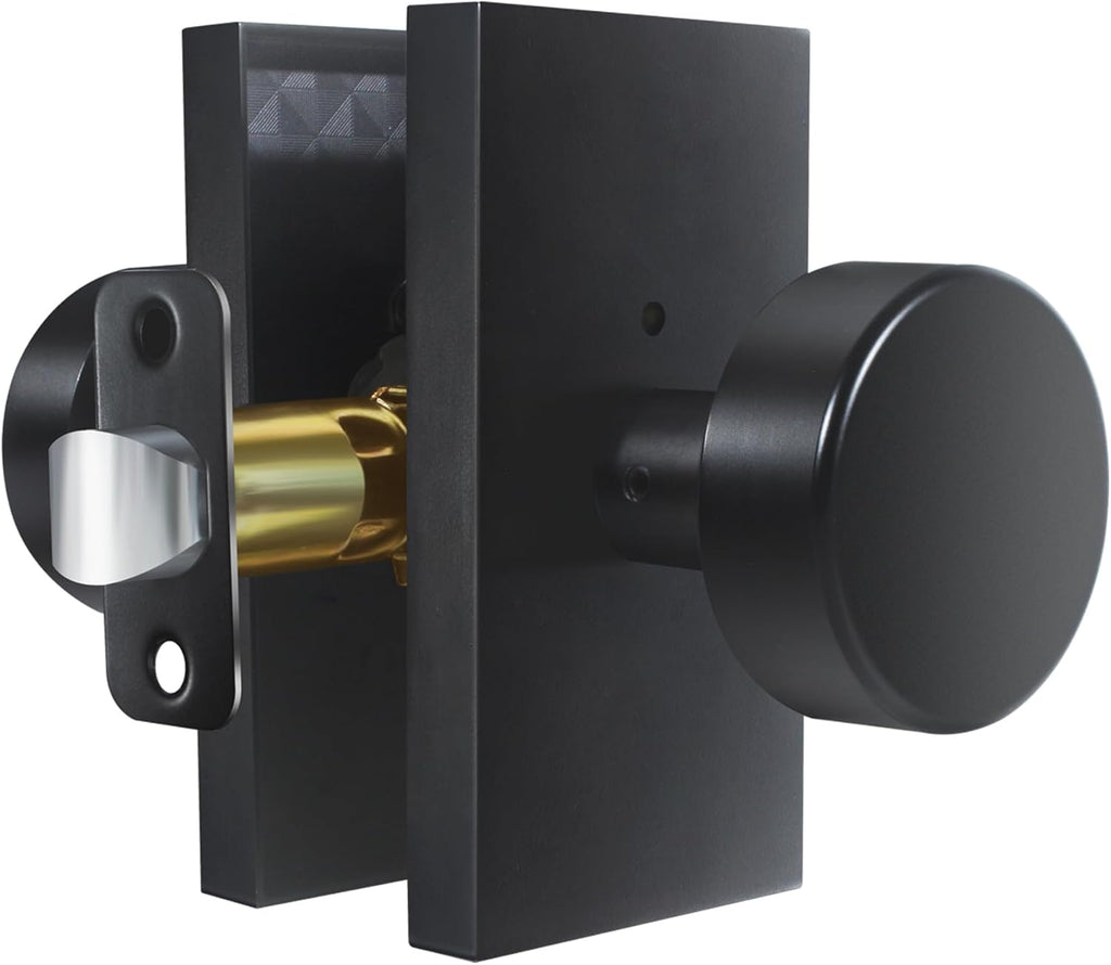 Matte Black Door Knobs Interior with Lock, Modern Privacy Rectangle Door Knob Door Handles Bedroom