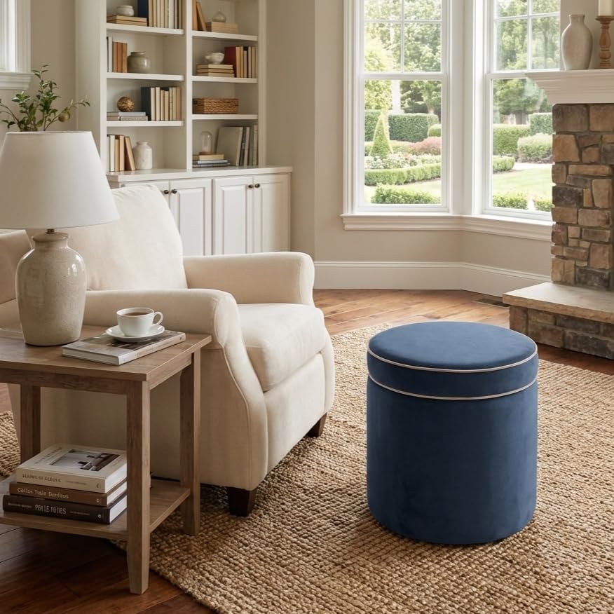 18" Velvet Storage Ottoman with Lift-Off Lid - Blue Velvet