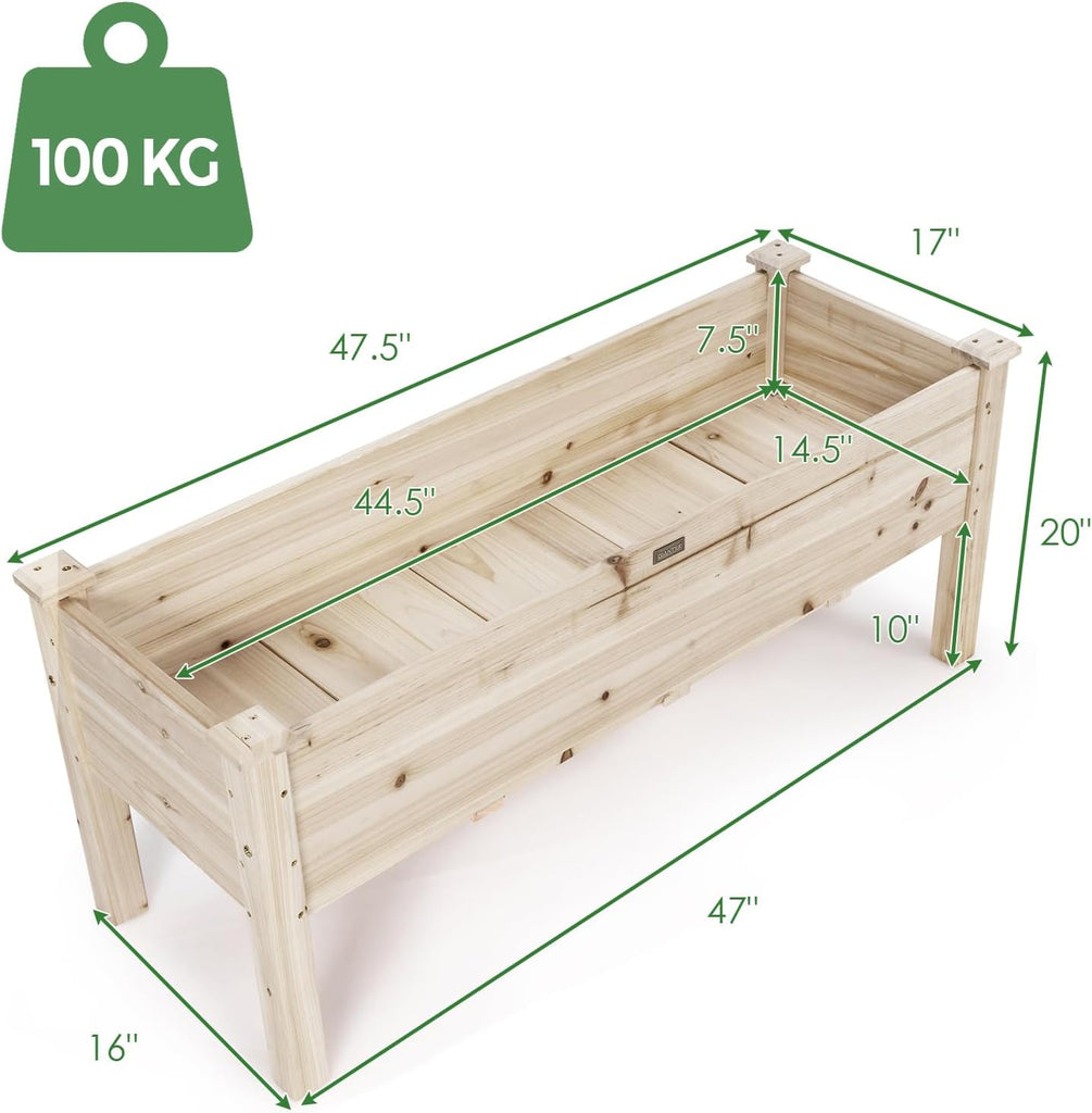 Raised Garden Bed, Elevated Fir Wood Planter Box | for Vegetables, Herbs & Flowers, 47.5" x 17" x 20" for Backyard