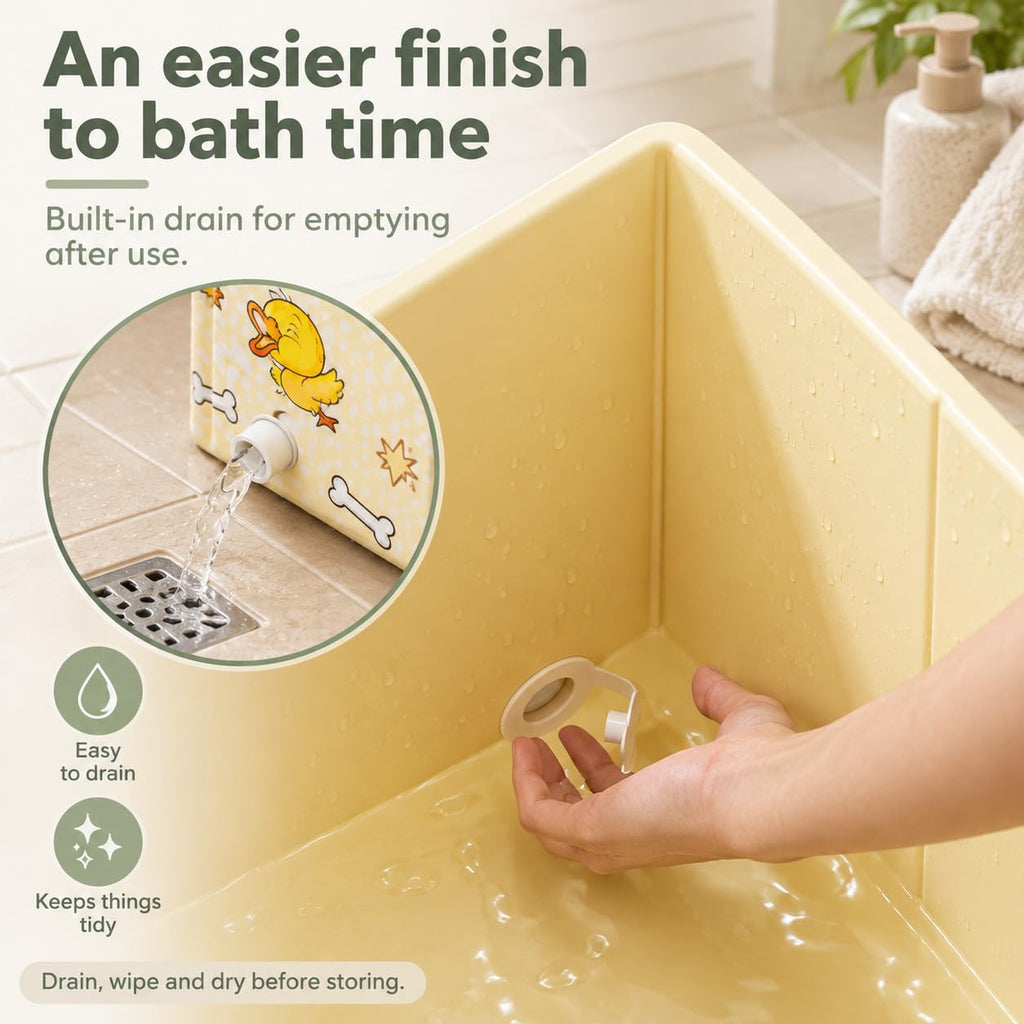 Foldable Baby Bathtub with Cute Animal Print, Portable Infant Bath Tub,31.5x17.7x9.8 Inch Expanded (Yellow)