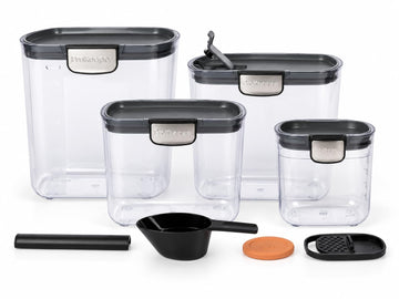 8-Piece Airtight Food Storage Container Set - Clear Plastic Flour and Sugar Canister Set with Magnetic Accessories