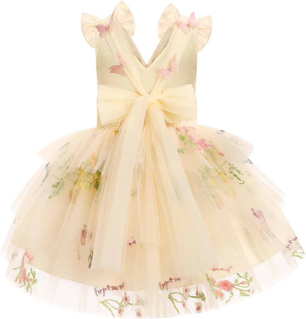 Toddler Girls Butterfly Birthday Dress Rainbow Tulle Formal Wedding Party Ruffle Tutu Dresses Photo Shoot